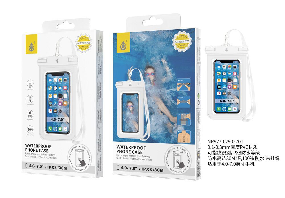 NR9270 AZ Funda impermeable playa para Movil,valida para reconocimiento huella digital, Azul