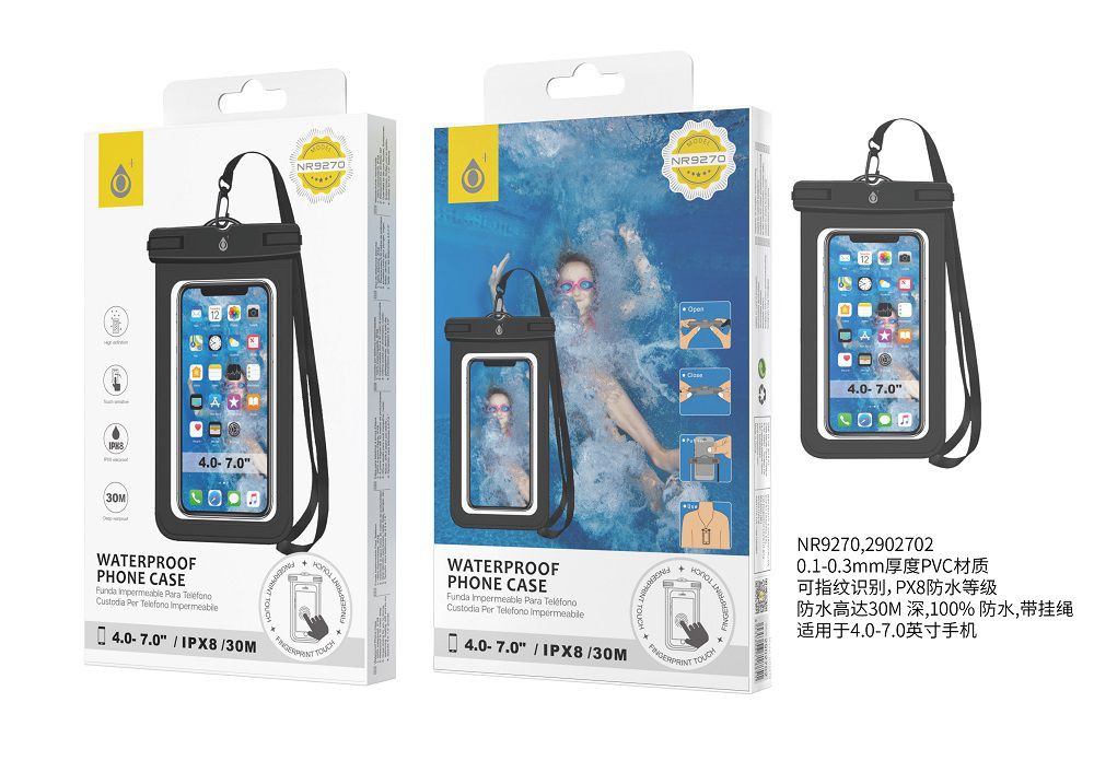 NR9270 BL Funda impermeable playa para Movil,valida para reconocimiento huella digital, Blanco